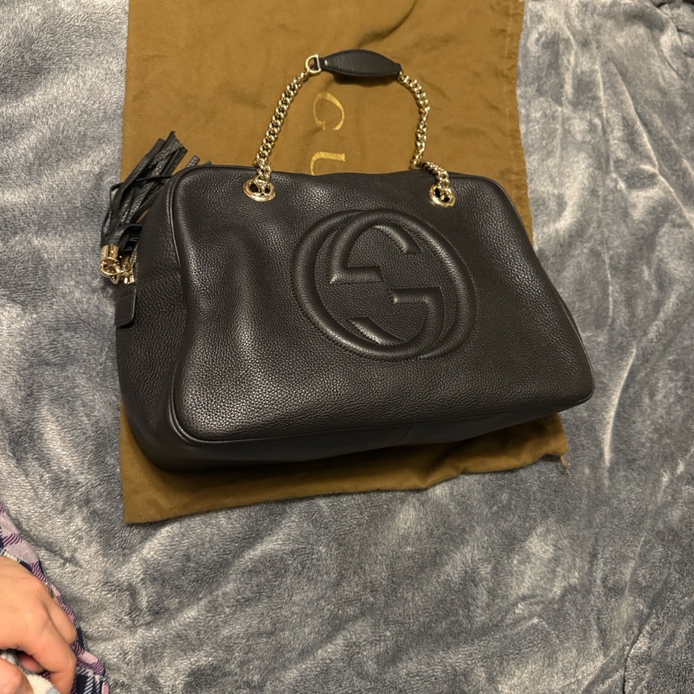 Gucci Black Soho Double Chain Bag - Leather Shoulder Bag with Gold Chain - Picture 3 of 17